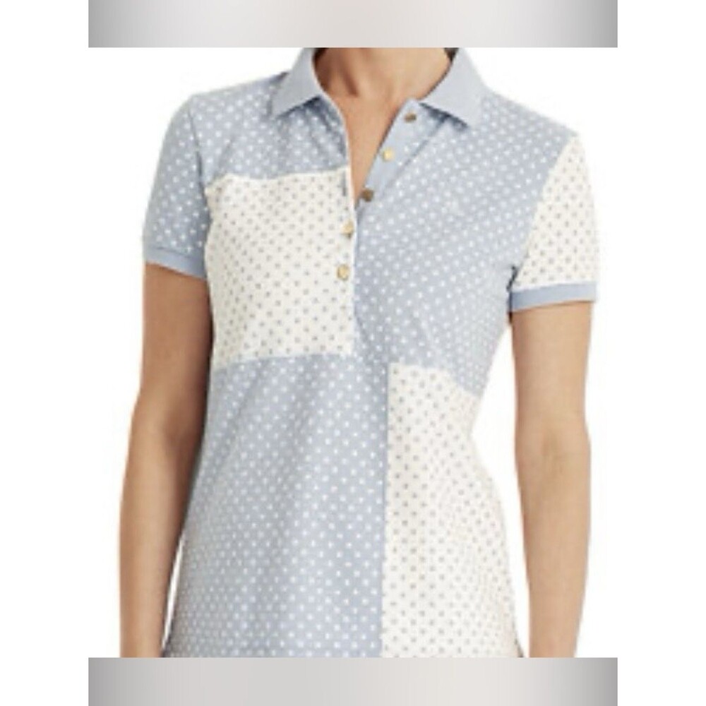 Ralph Lauren Polka Dot Polo Shirt Size Large Fitted Resort Preppy Collared Top